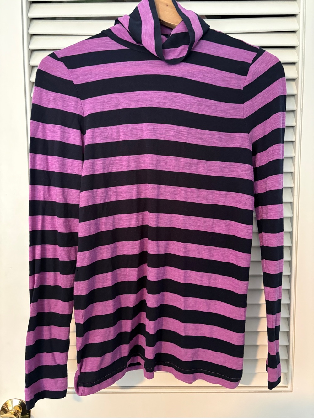 Striped Long-Sleeve Turtleneck Top - Pink & Navy